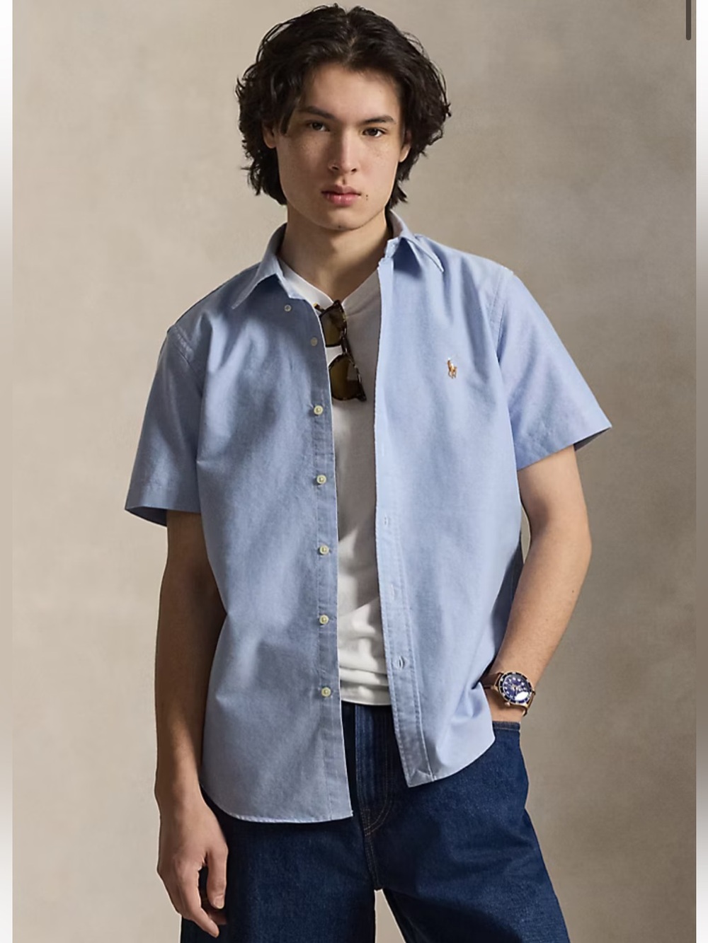 Ralph Lauren Light Blue Oxford Button-Down half sleeve Shirt with Polo Logo